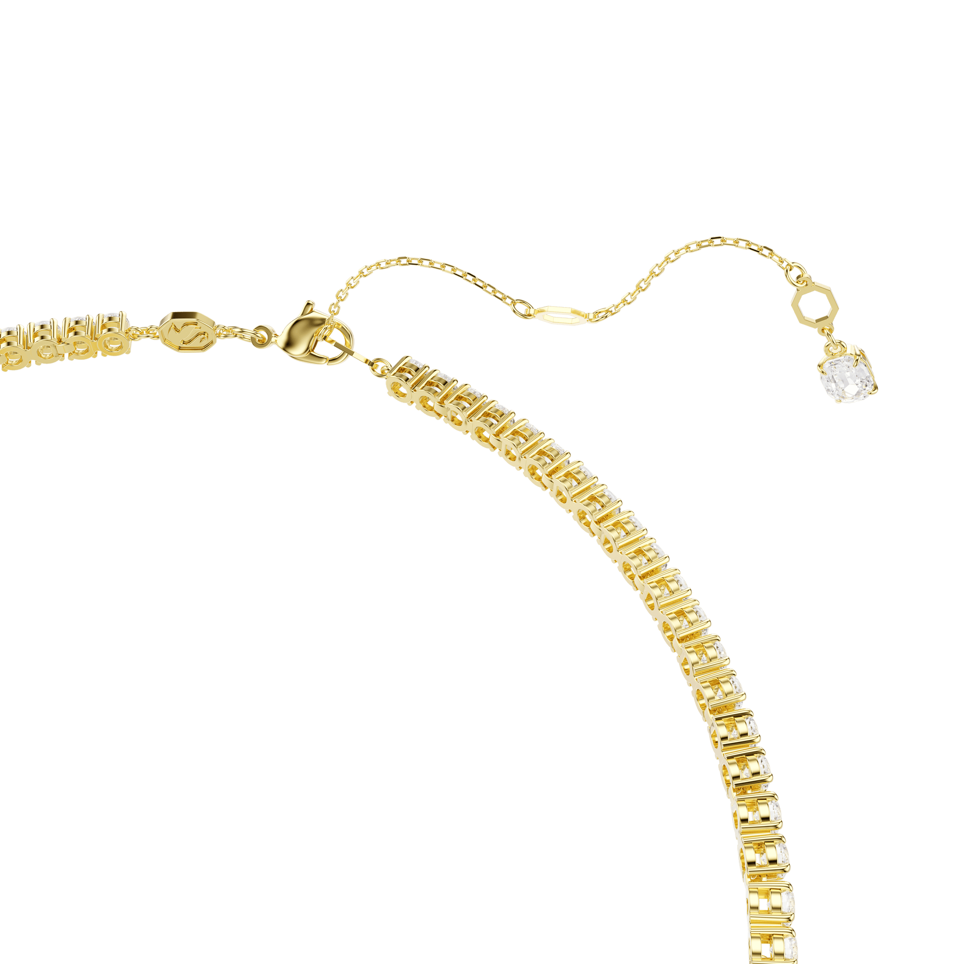 Matrix Y necklace, Round cut, White, 18K gold finish