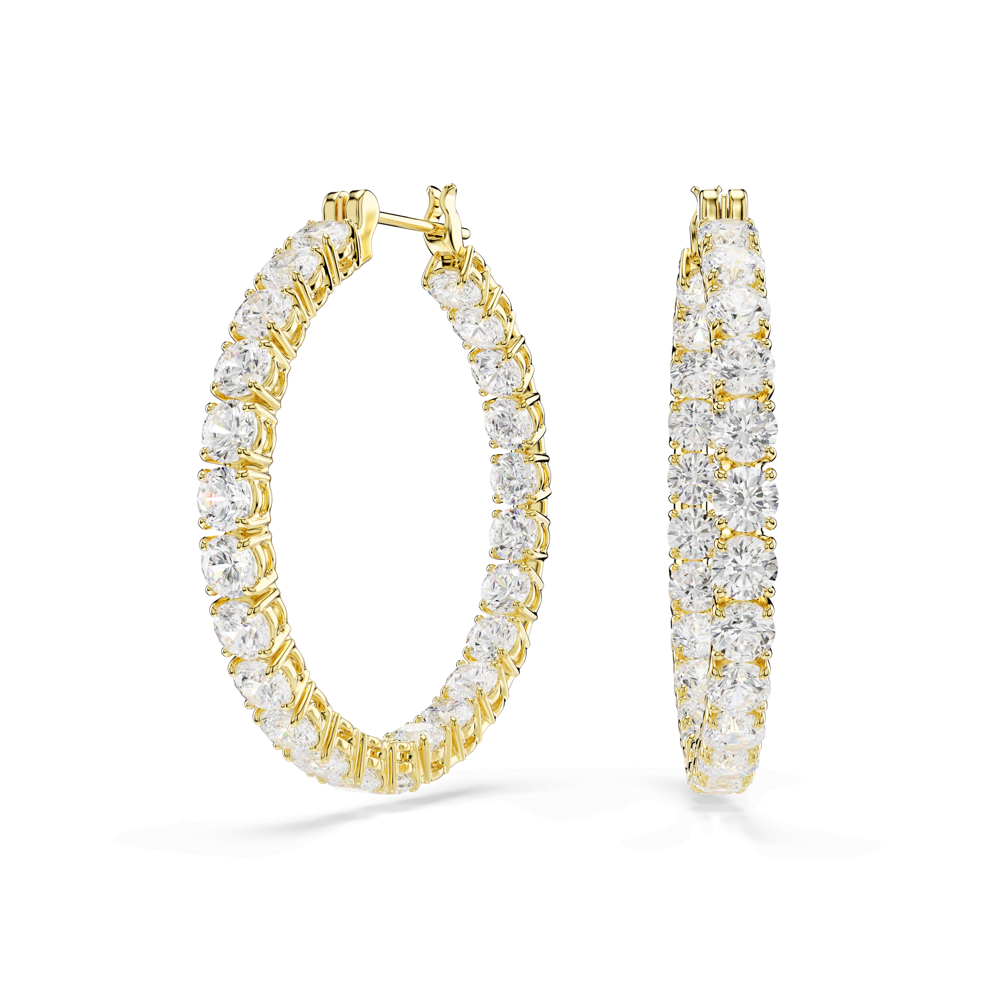 Matrix hoop earrings, Round cut, White, 18K gold finish