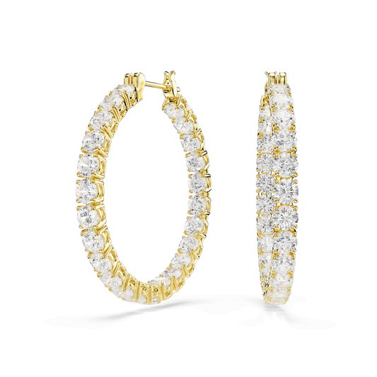 Matrix hoop earrings, Round cut, White, 18K gold finish