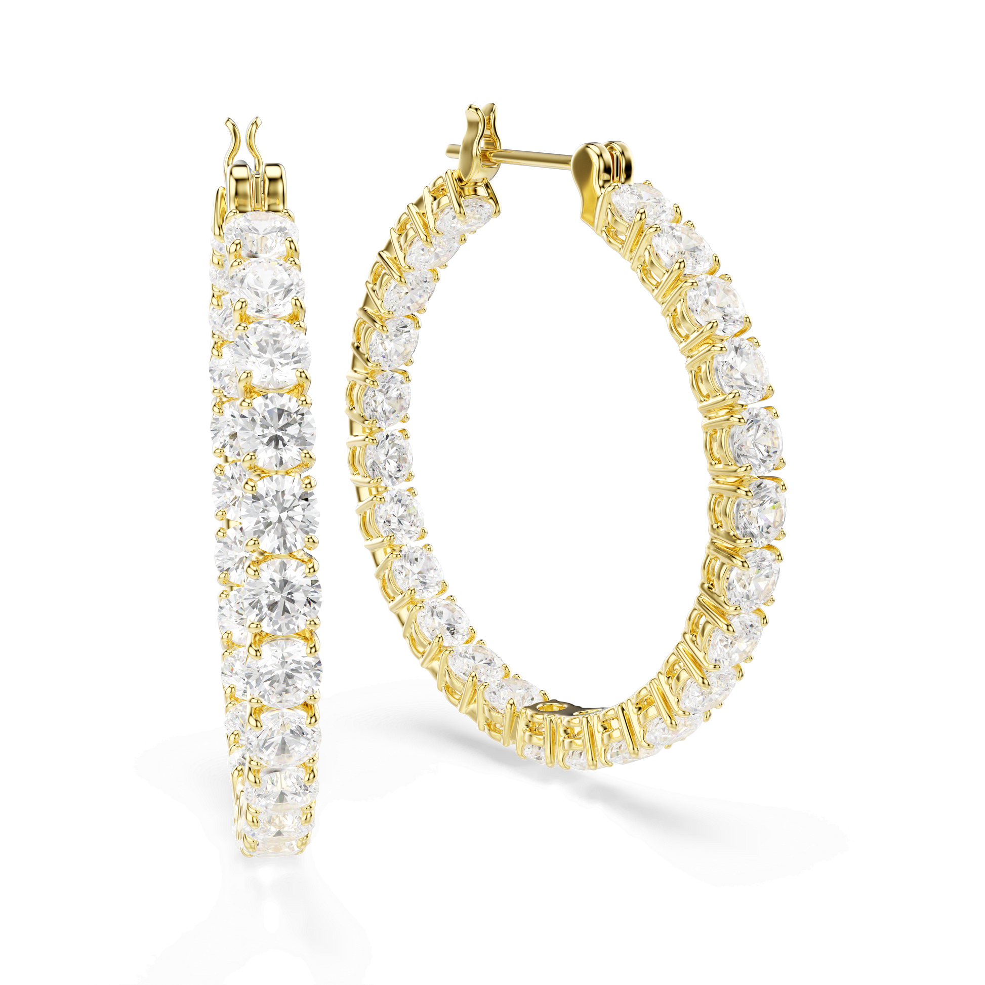 Matrix hoop earrings, Round cut, White, 18K gold finish
