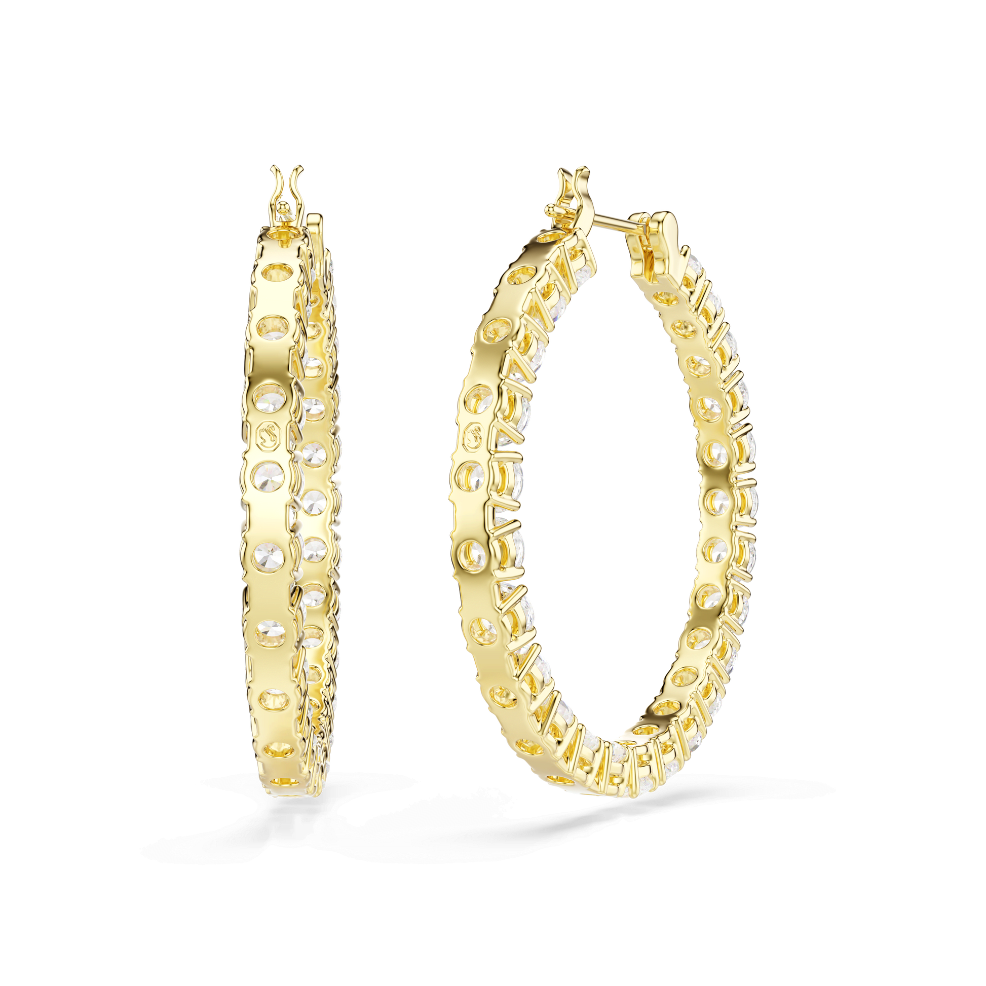 Matrix hoop earrings, Round cut, White, 18K gold finish