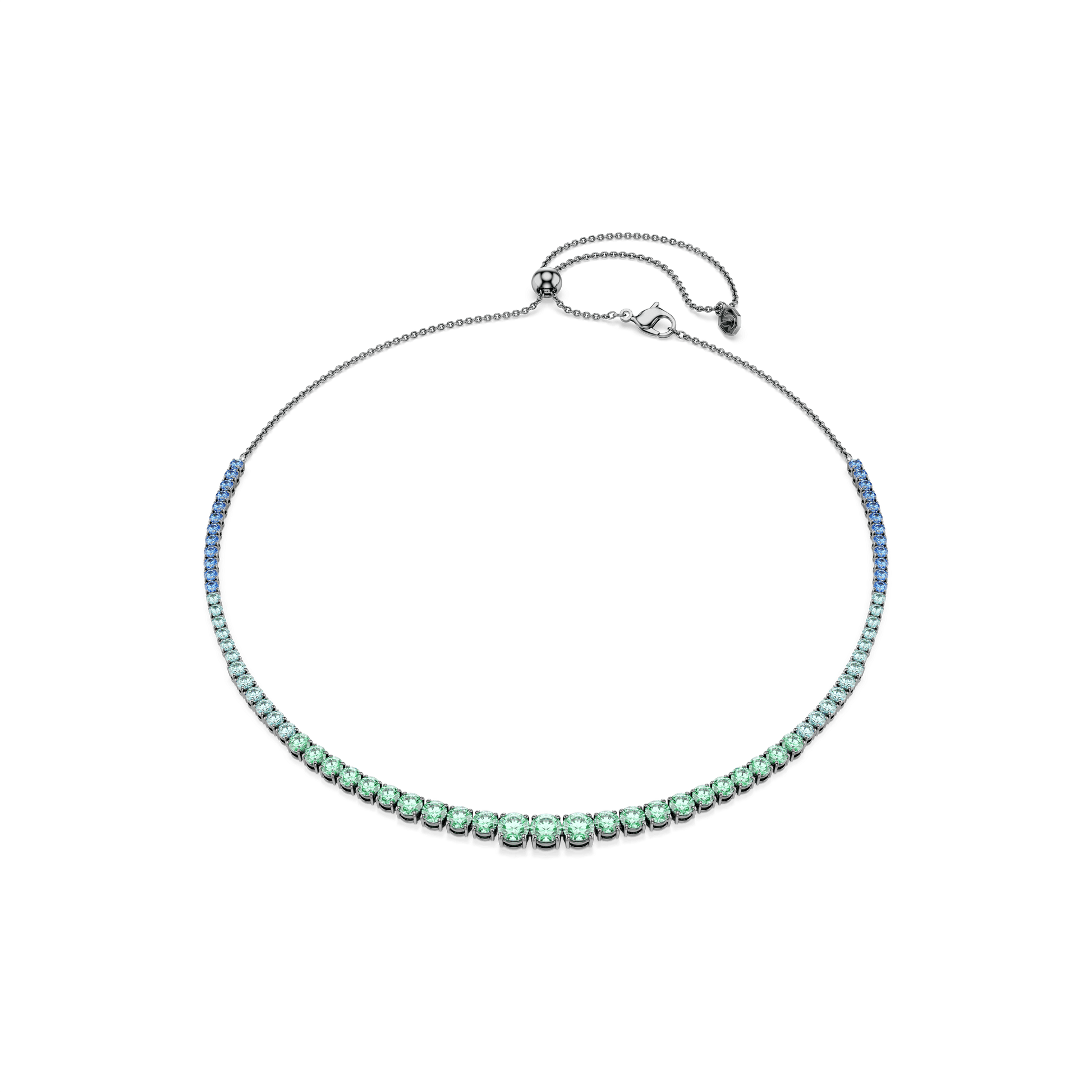 Matrix necklace, Gradient of round cuts, Multicolored, Ruthenium plated