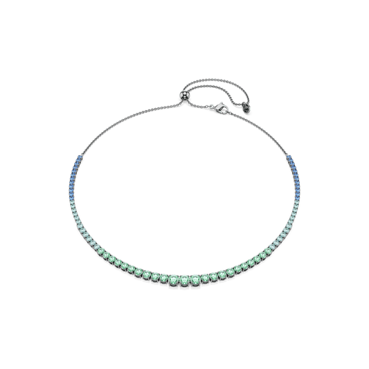 Matrix necklace, Gradient of round cuts, Multicolored, Ruthenium plated