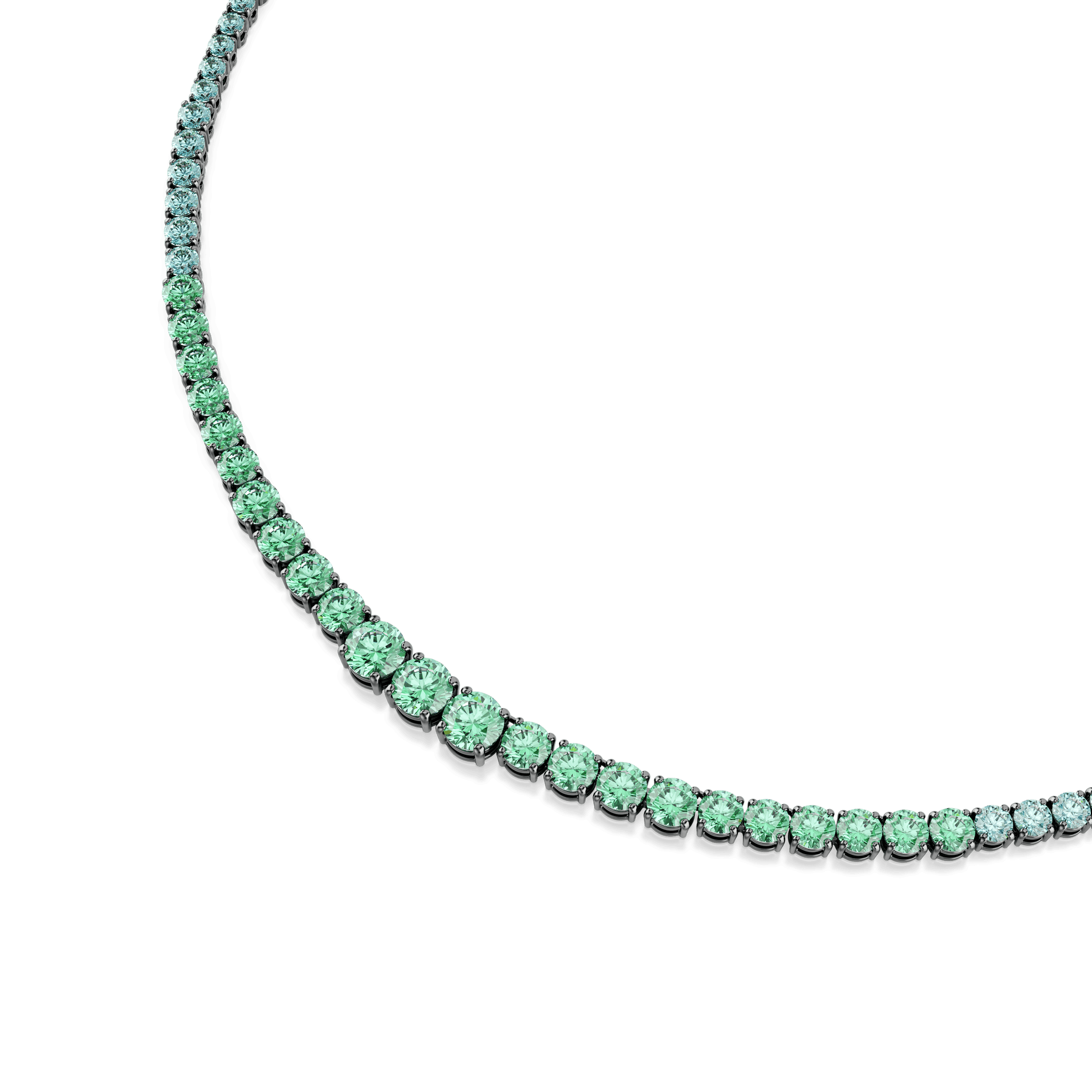 Matrix necklace, Gradient of round cuts, Multicolored, Ruthenium plated