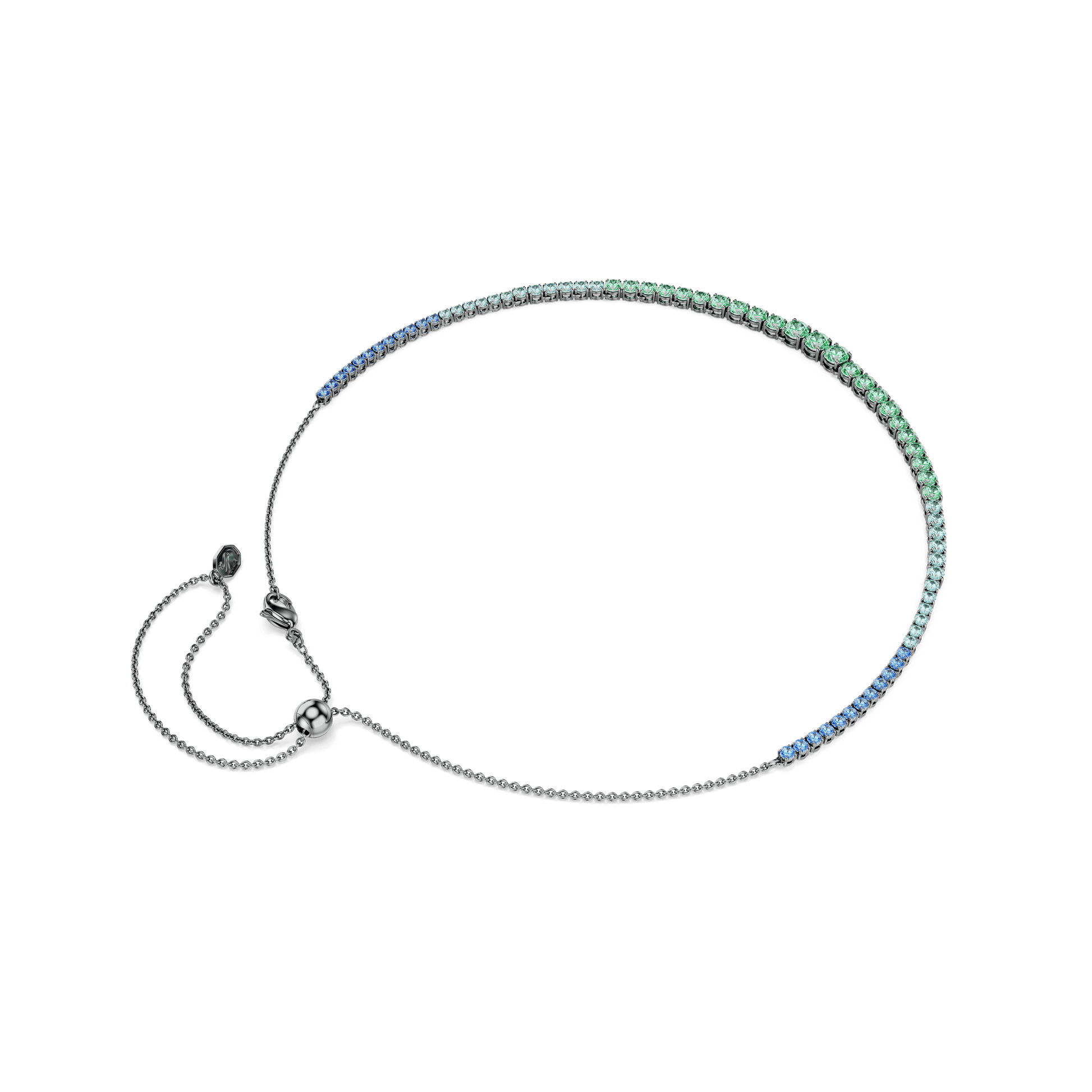 Matrix necklace, Gradient of round cuts, Multicolored, Ruthenium plated