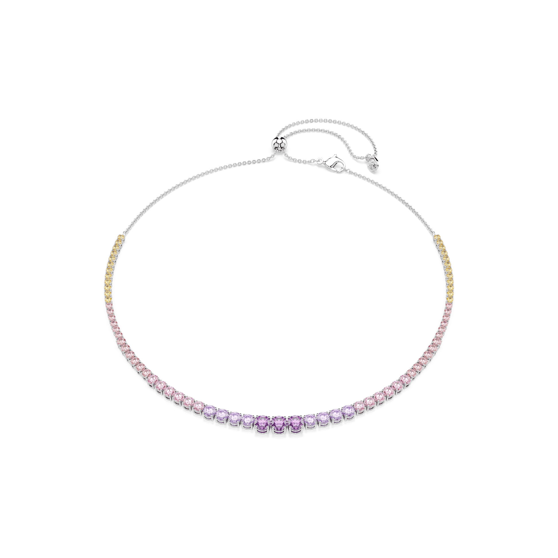 Matrix necklace, Gradient of round cuts, Multicolored, Rhodium plated