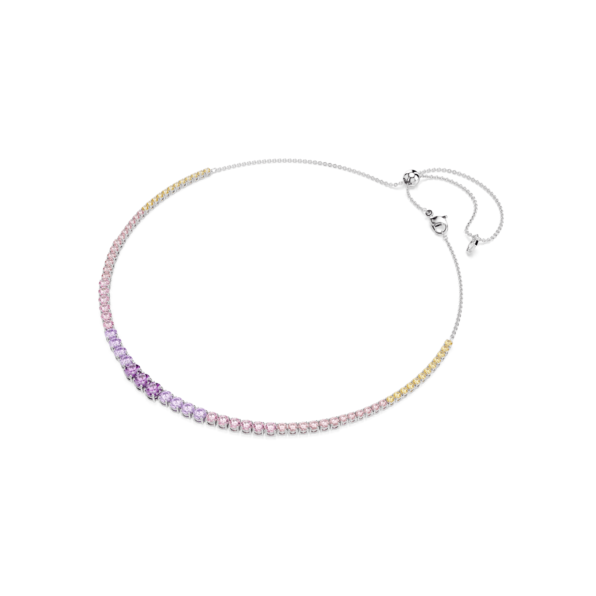 Matrix necklace, Gradient of round cuts, Multicolored, Rhodium plated