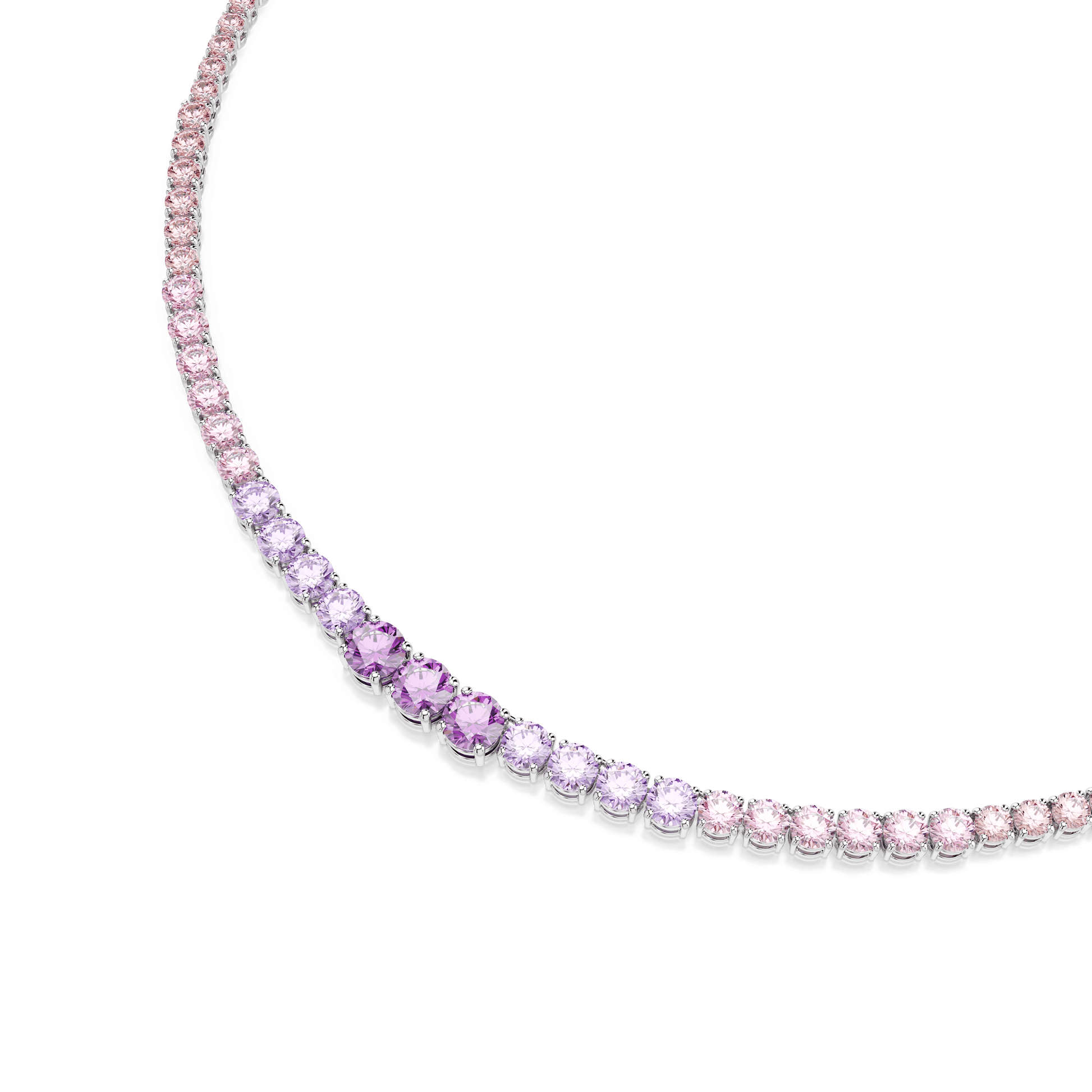 Matrix necklace, Gradient of round cuts, Multicolored, Rhodium plated
