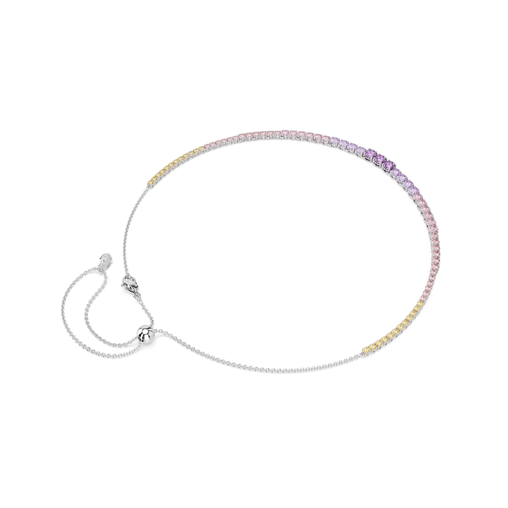 Matrix necklace, Gradient of round cuts, Multicolored, Rhodium plated