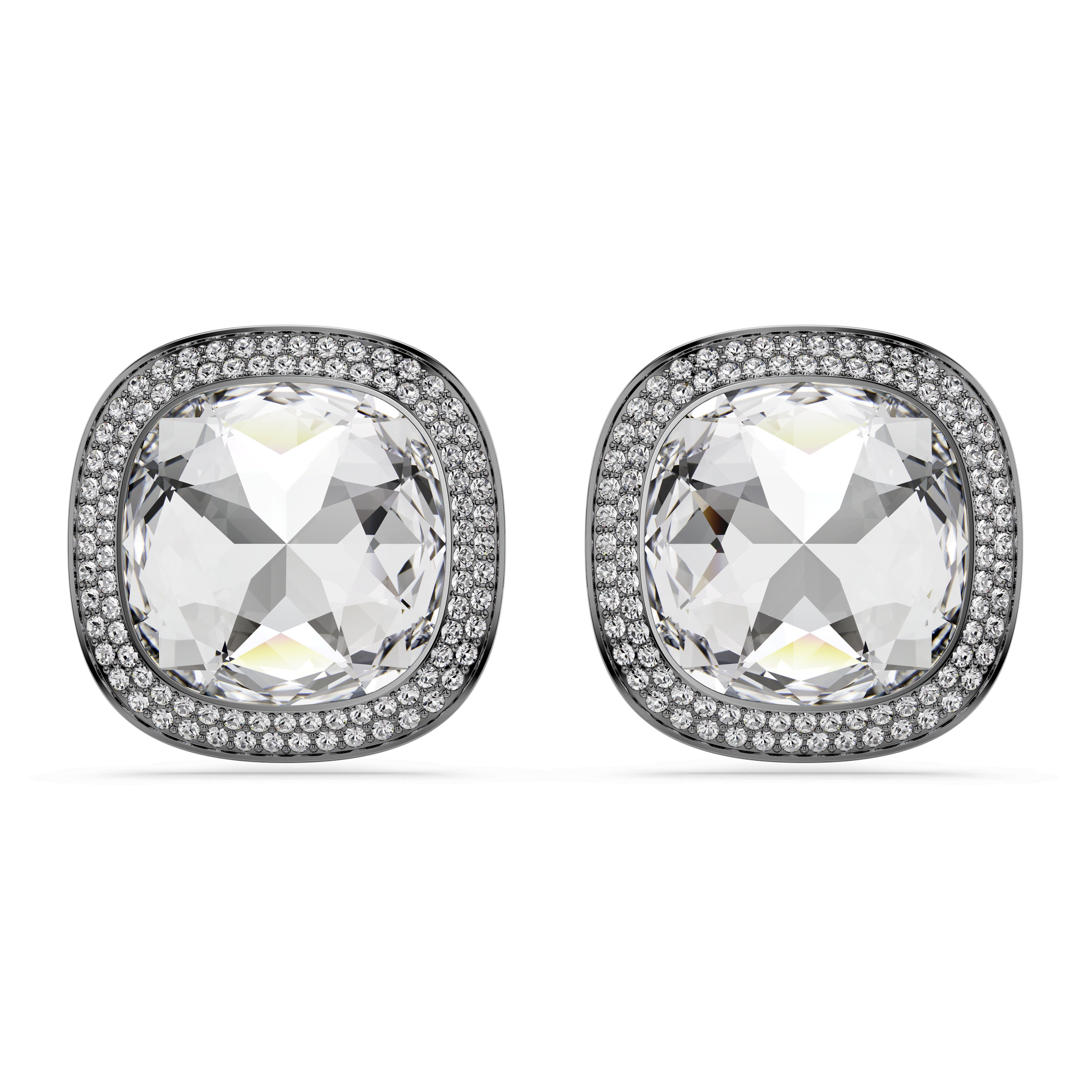 Una Angelic clip earrings, Cushion cut, White, Ruthenium plated