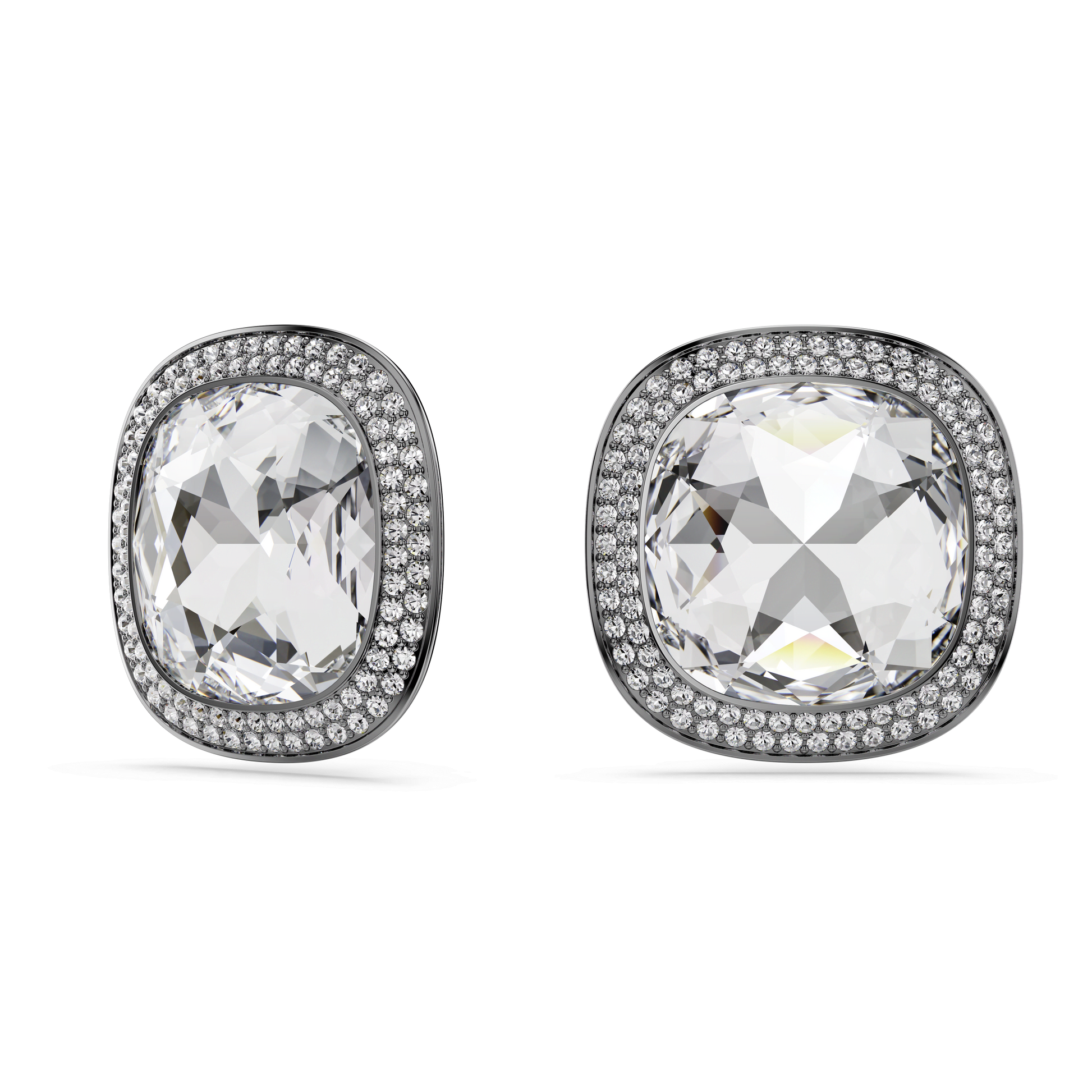 Una Angelic clip earrings, Cushion cut, White, Ruthenium plated