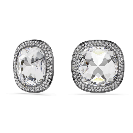 Una Angelic clip earrings, Cushion cut, White, Ruthenium plated