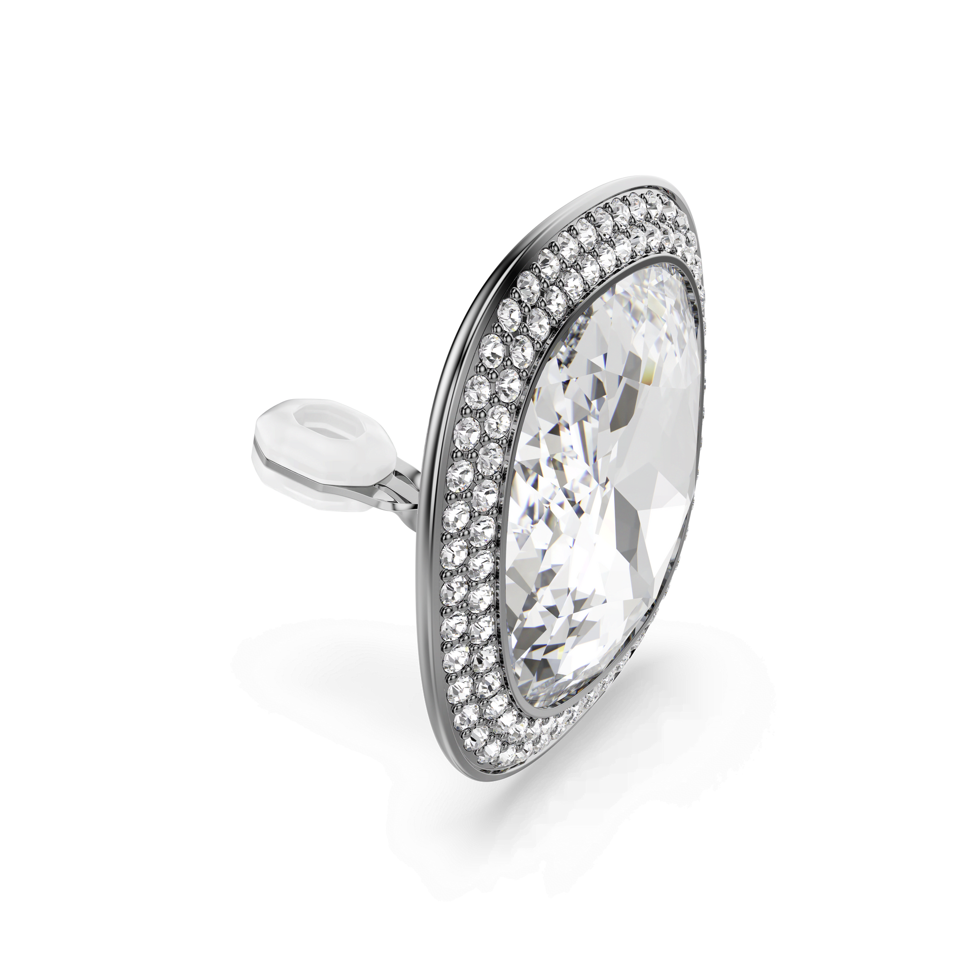 Una Angelic clip earrings, Cushion cut, White, Ruthenium plated