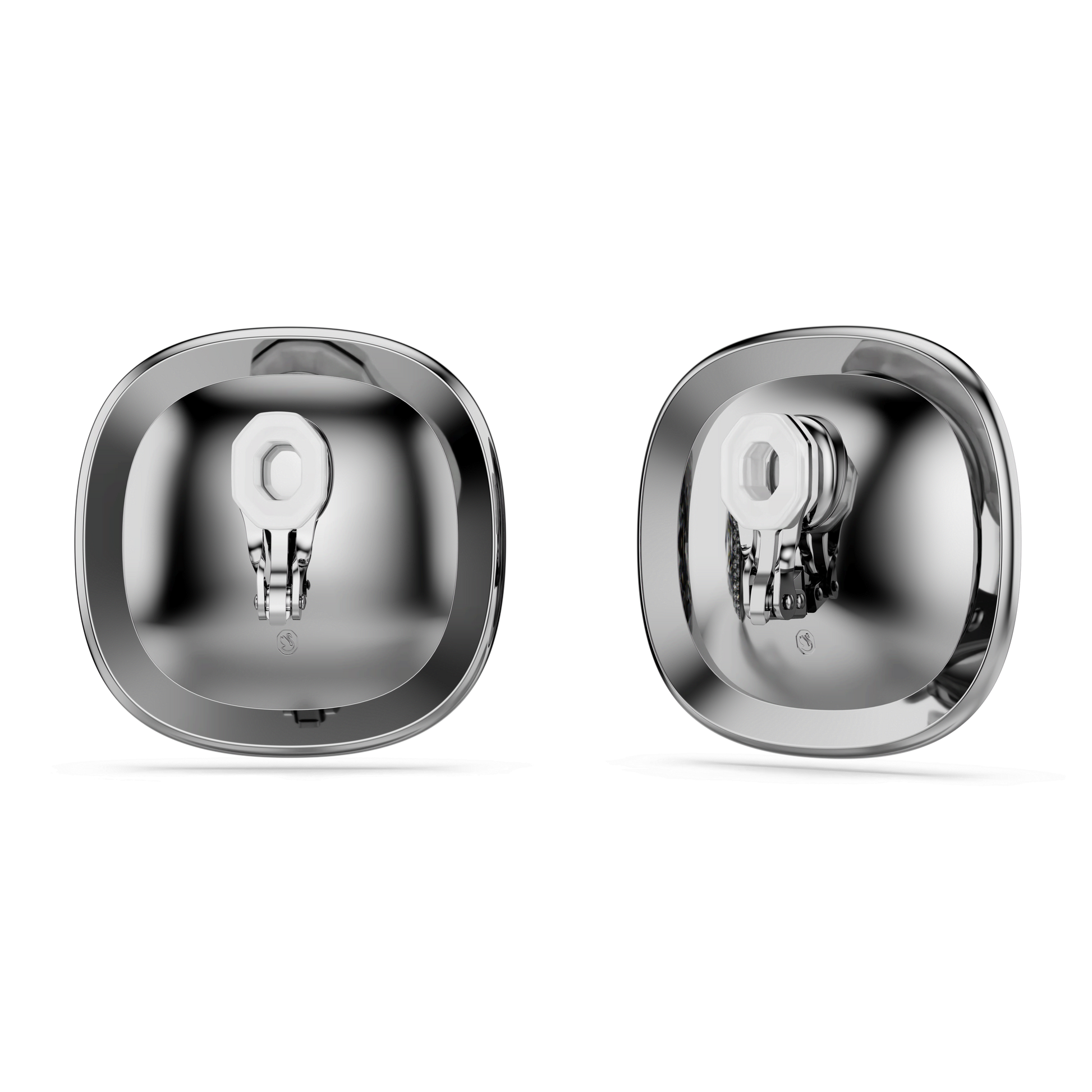 Una Angelic clip earrings, Cushion cut, White, Ruthenium plated