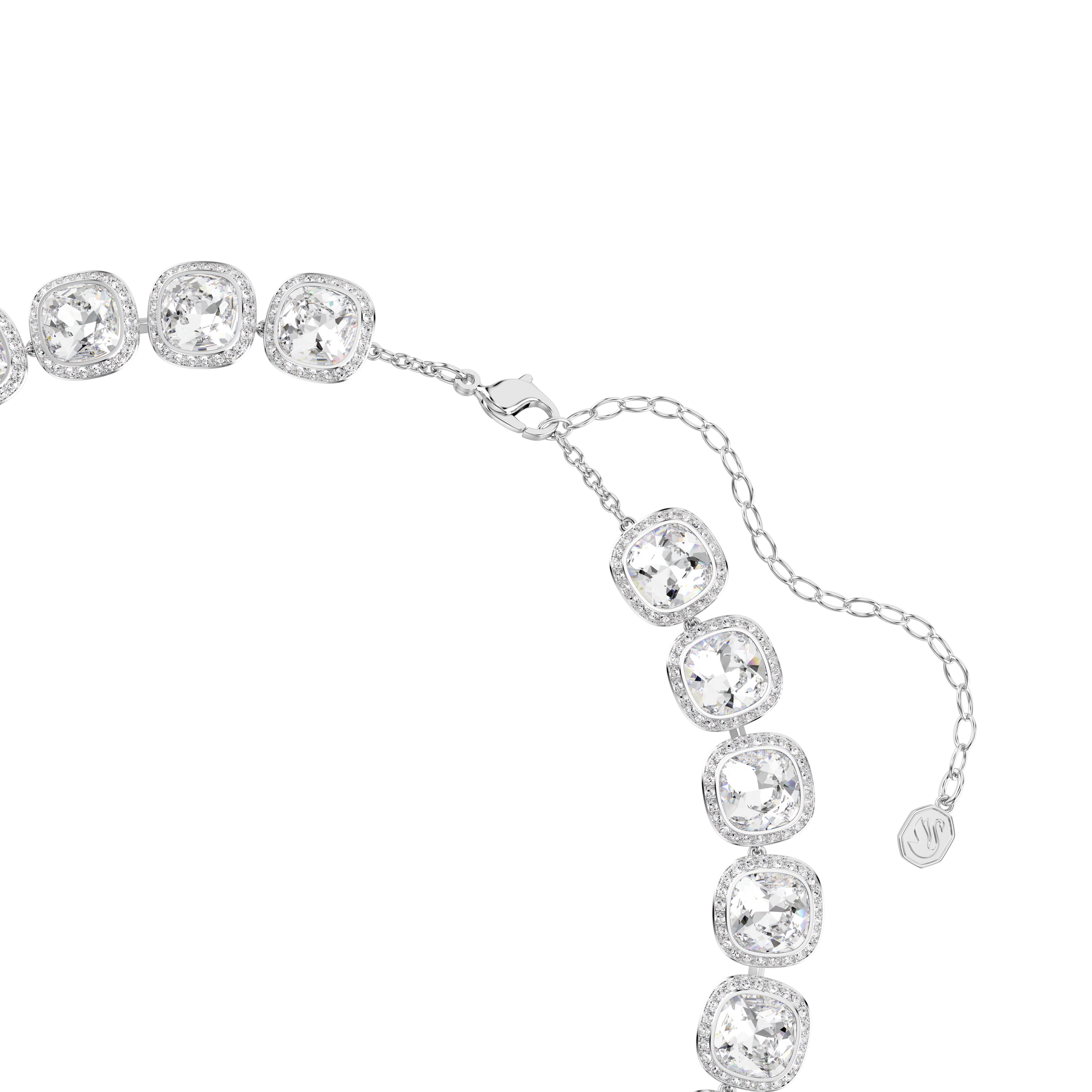 Una Angelic necklace, Cushion cut, White, Rhodium plated