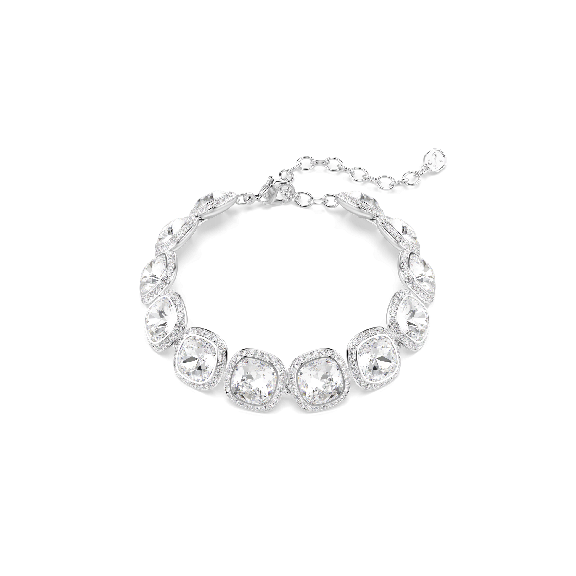 Una Angelic bracelet, Cushion cut, White, Rhodium plated