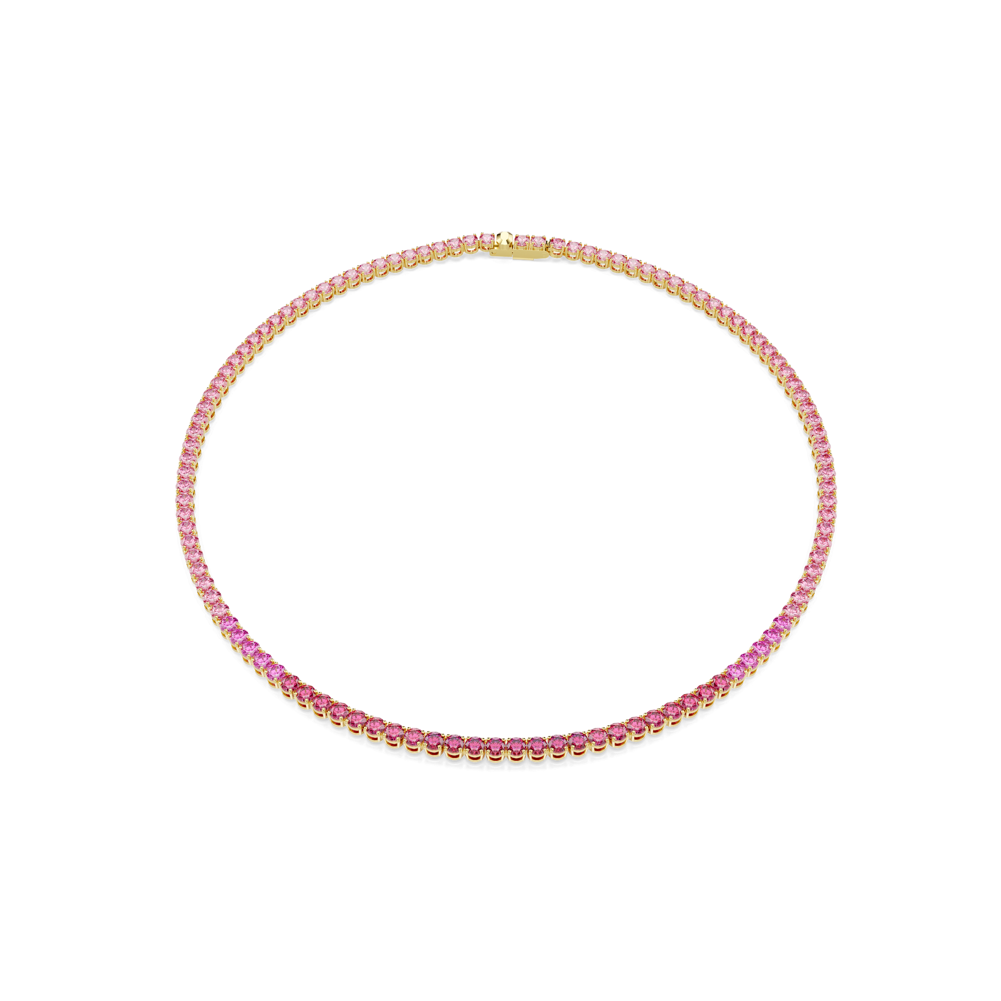 Matrix Tennis necklace, Round cut, Pink, 18K gold finish