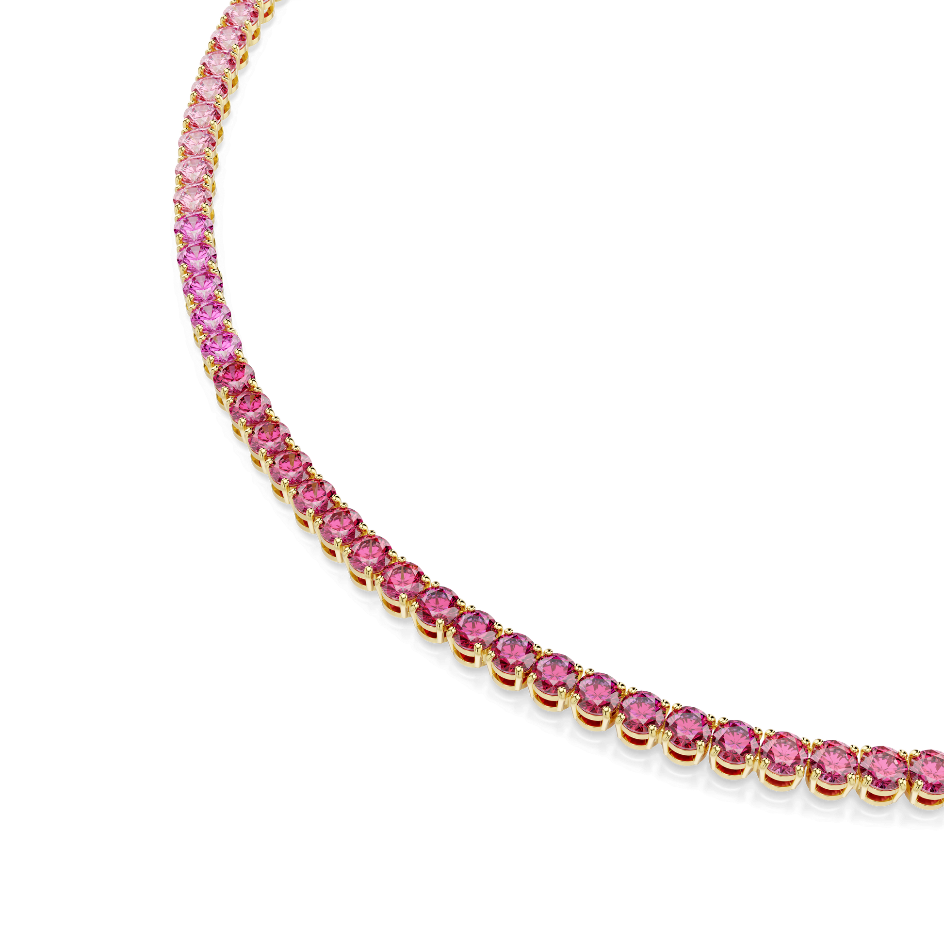 Matrix Tennis necklace, Round cut, Pink, 18K gold finish