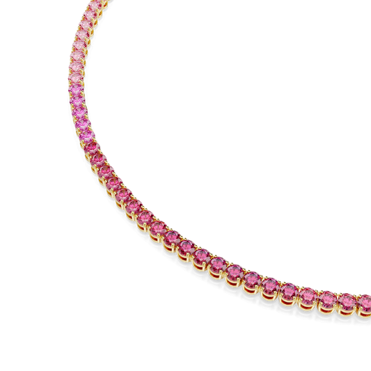 Matrix Tennis necklace, Round cut, Pink, 18K gold finish