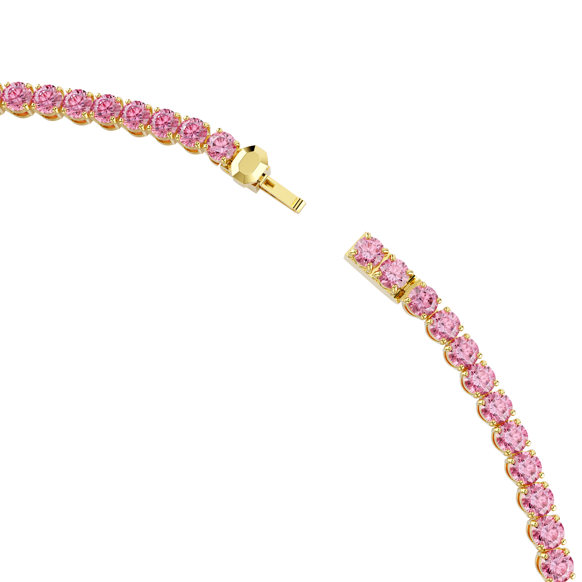 Matrix Tennis necklace, Round cut, Pink, 18K gold finish