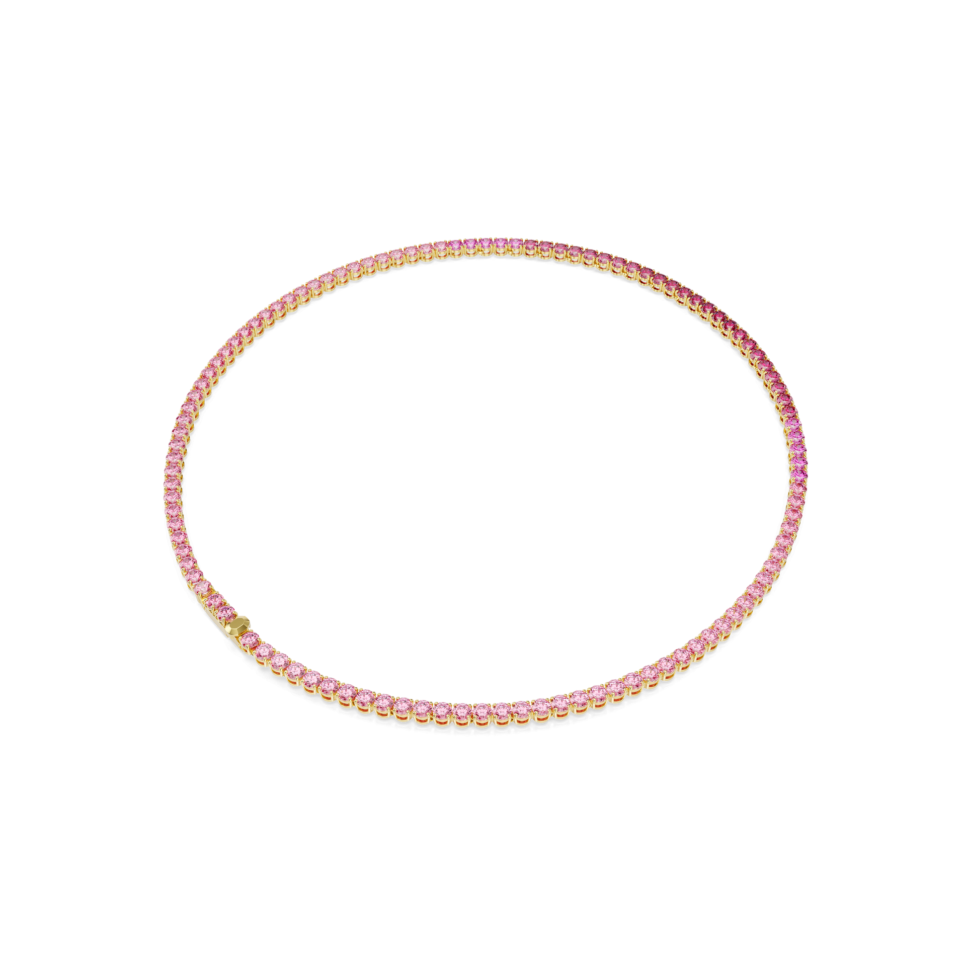 Matrix Tennis necklace, Round cut, Pink, 18K gold finish