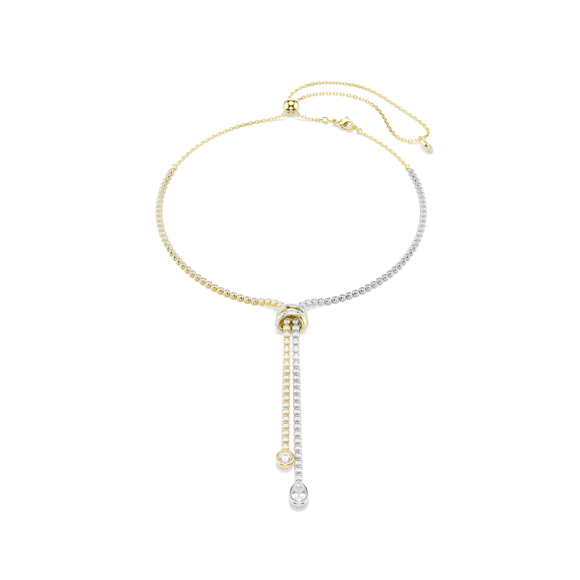 Hyperbola Y necklace, Round cut, Knot, White, Mixed metal finish
