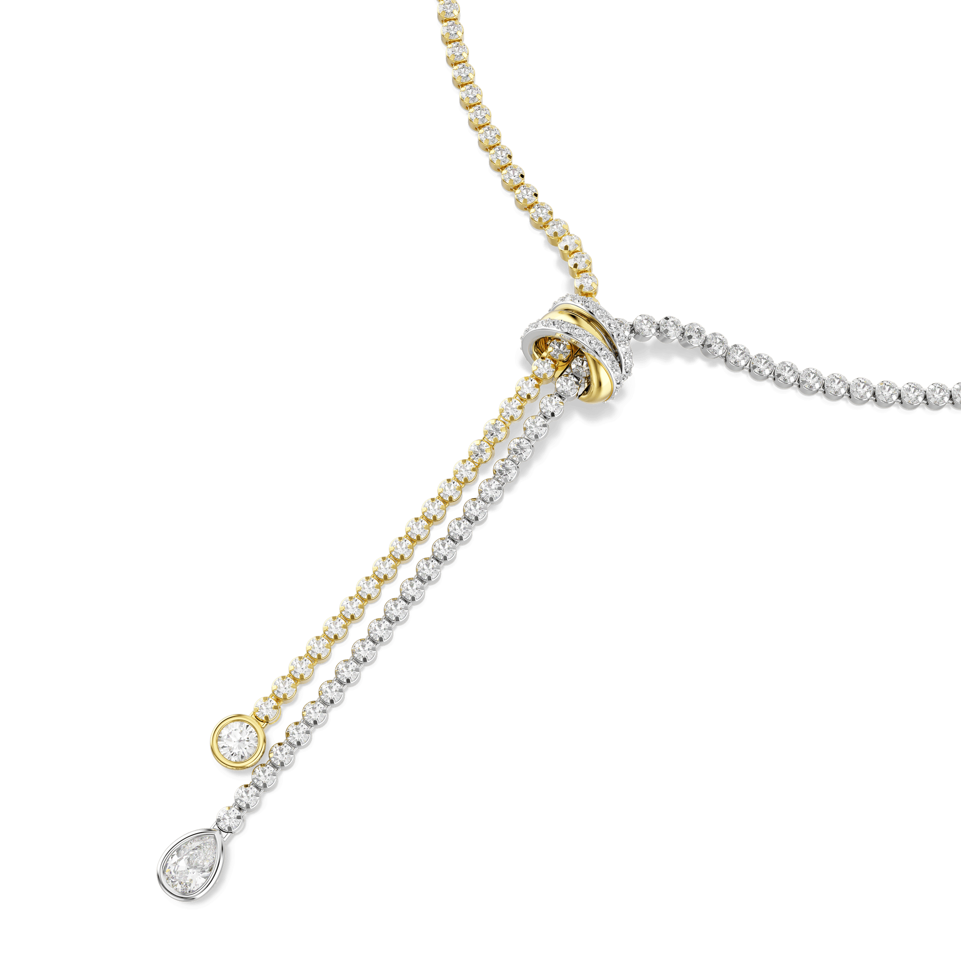 Hyperbola Y necklace, Round cut, Knot, White, Mixed metal finish