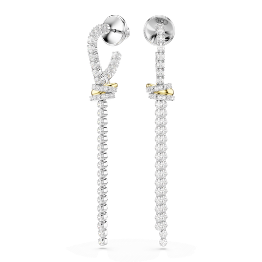 Hyperbola drop earrings, Round cut, Knot, White, Mixed metal finish