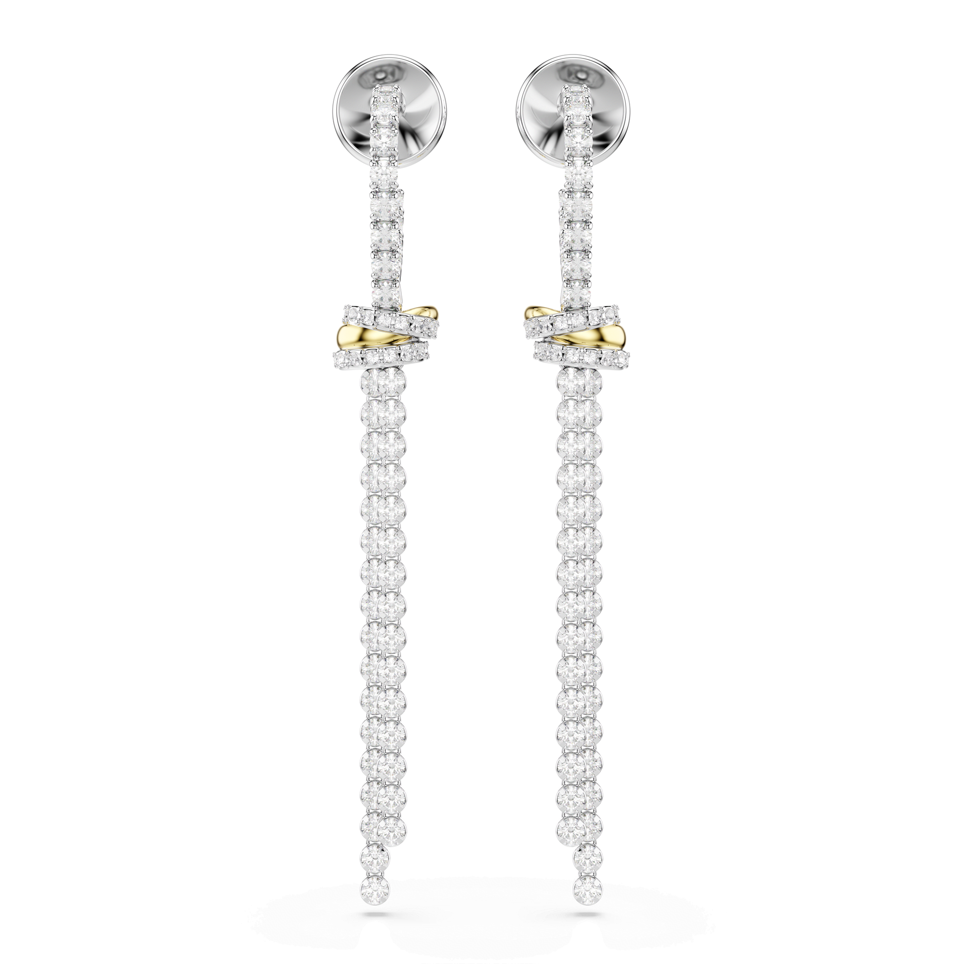 Hyperbola drop earrings, Round cut, Knot, White, Mixed metal finish