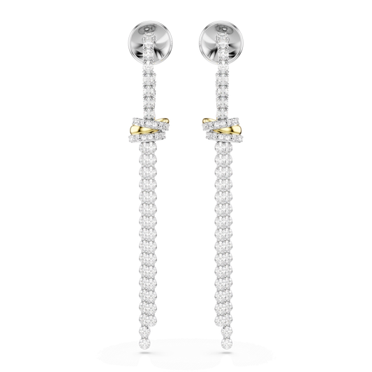 Hyperbola drop earrings, Round cut, Knot, White, Mixed metal finish