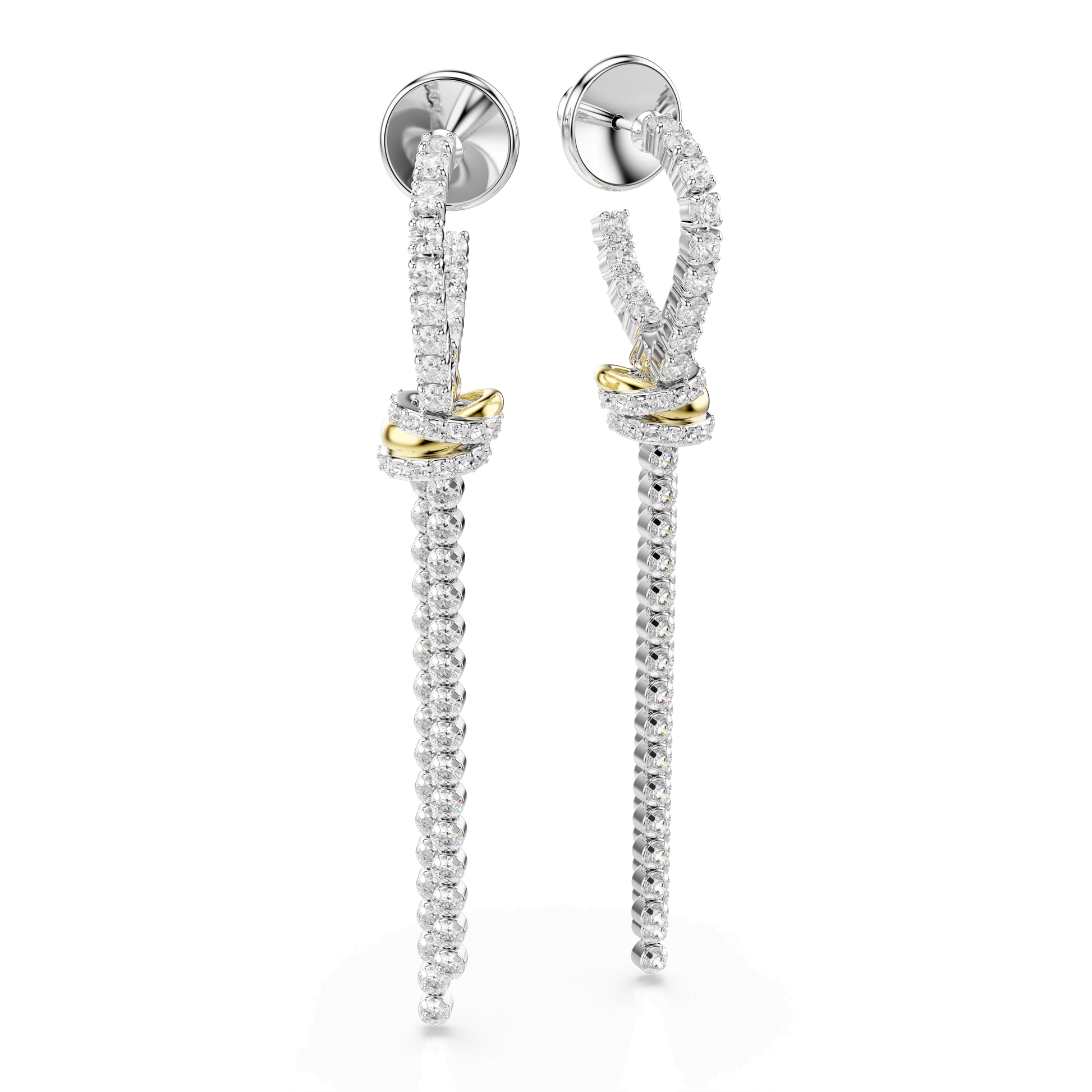 Hyperbola drop earrings, Round cut, Knot, White, Mixed metal finish