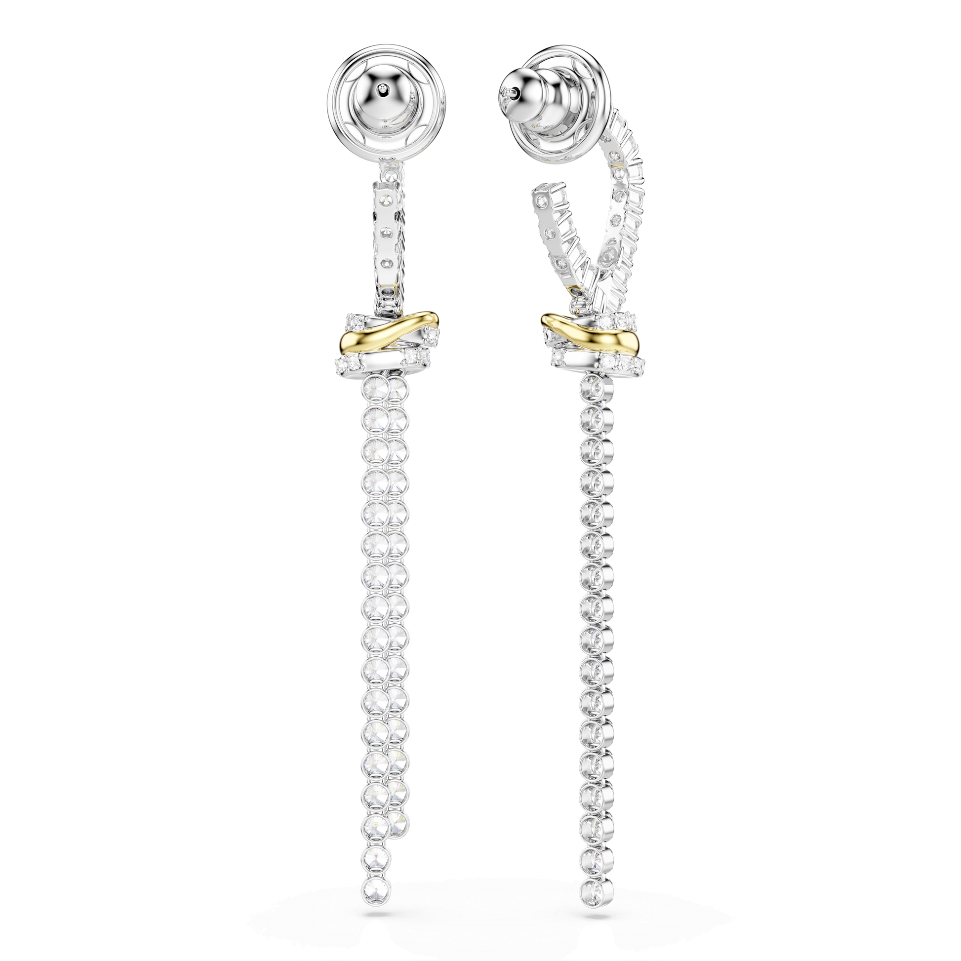Hyperbola drop earrings, Round cut, Knot, White, Mixed metal finish