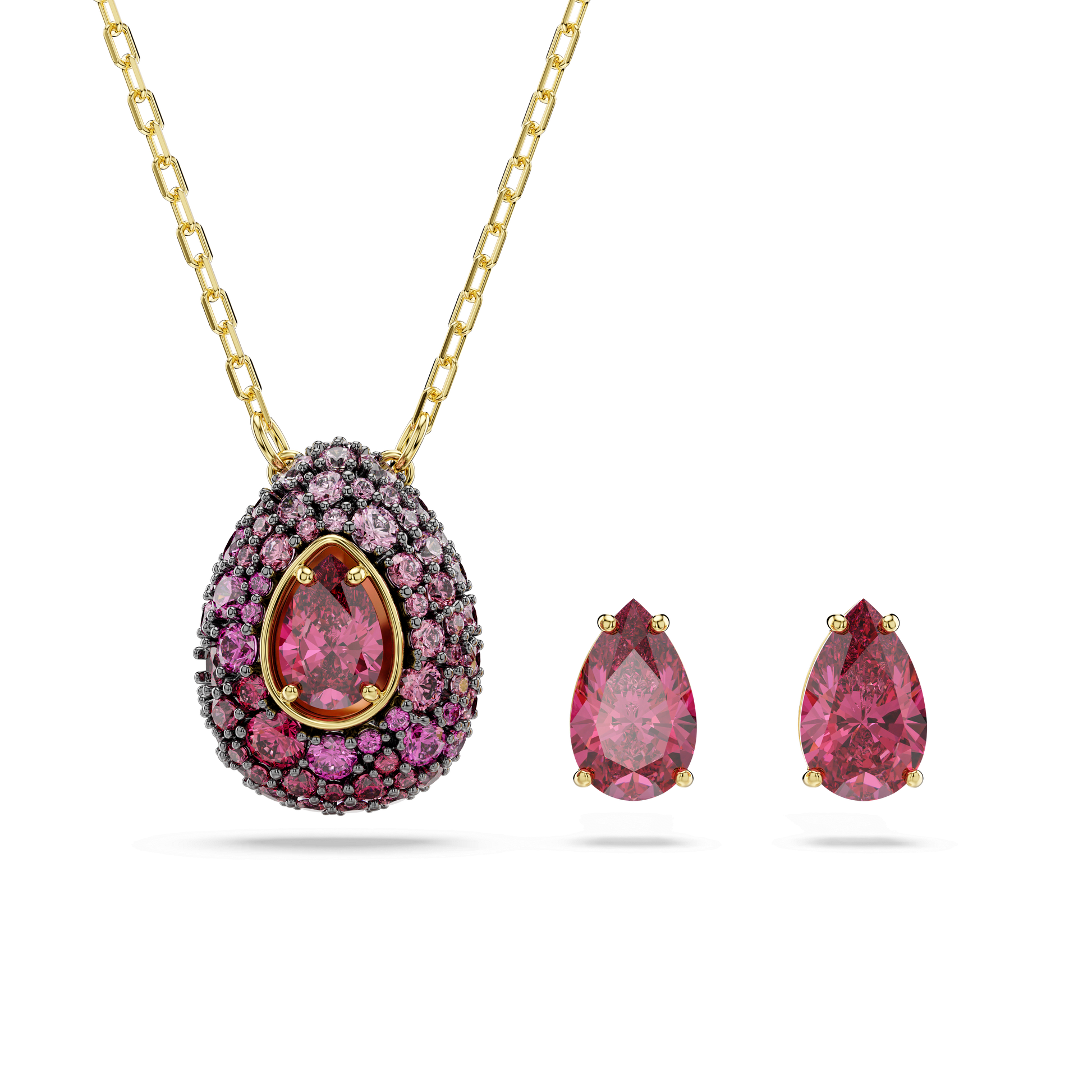 Sublima set, Set (2), Pear cut, Red, 18K gold finish