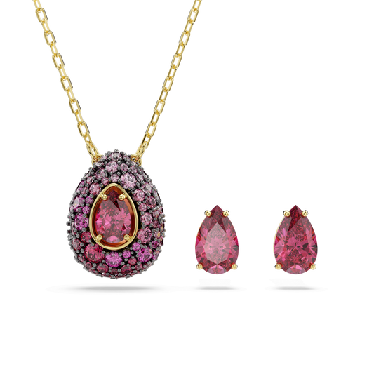 Sublima set, Set (2), Pear cut, Red, 18K gold finish