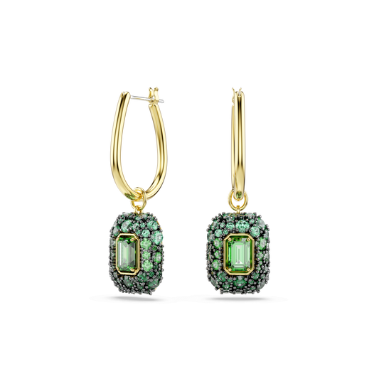 Sublima drop earrings, Octagon cut, Green, 18K gold finish