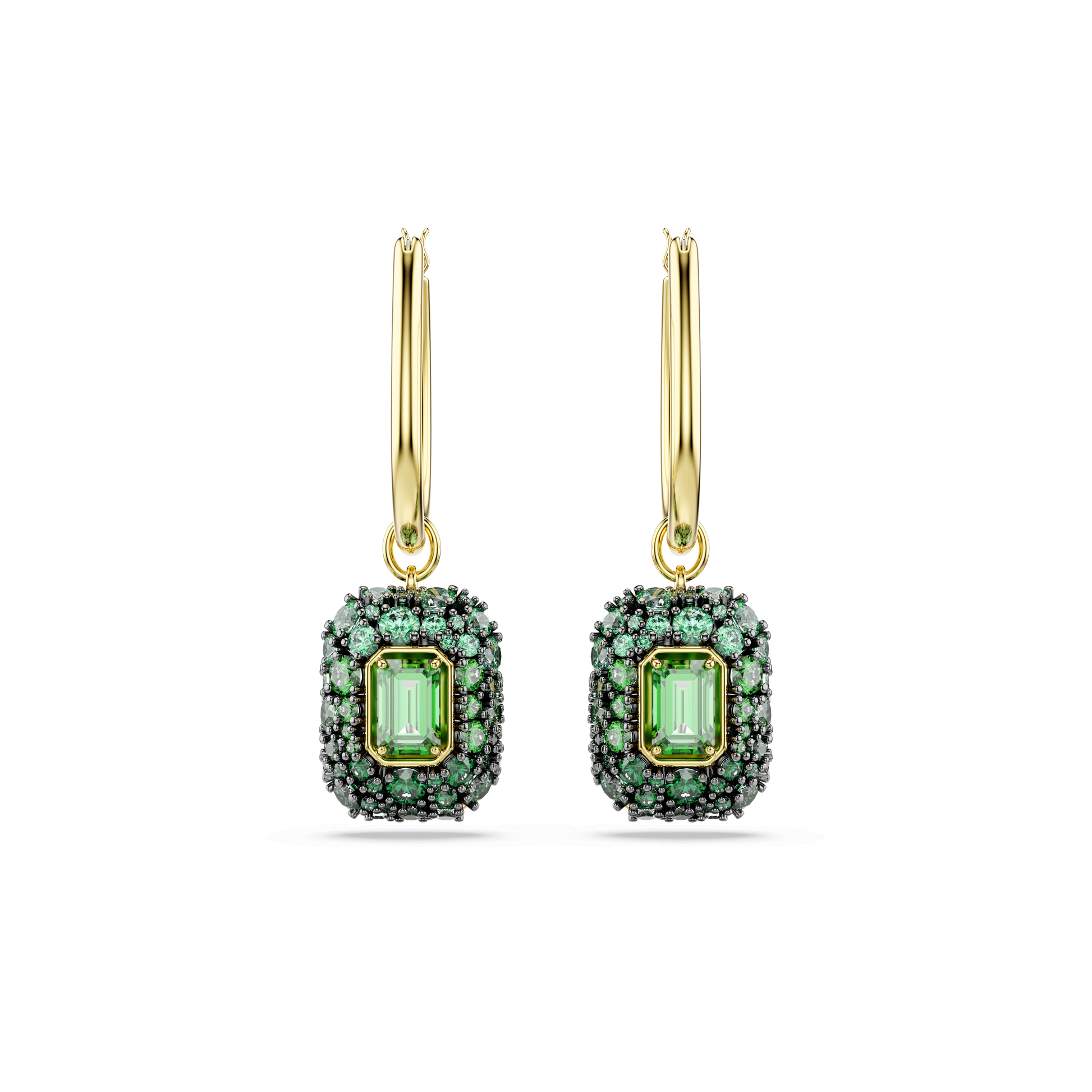Sublima drop earrings, Octagon cut, Green, 18K gold finish
