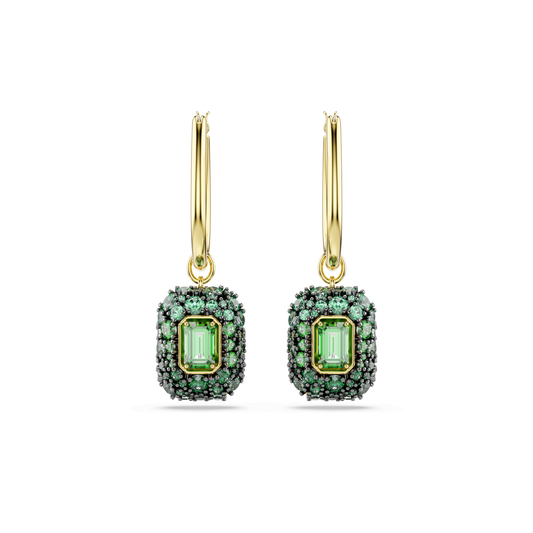 Sublima drop earrings, Octagon cut, Green, 18K gold finish