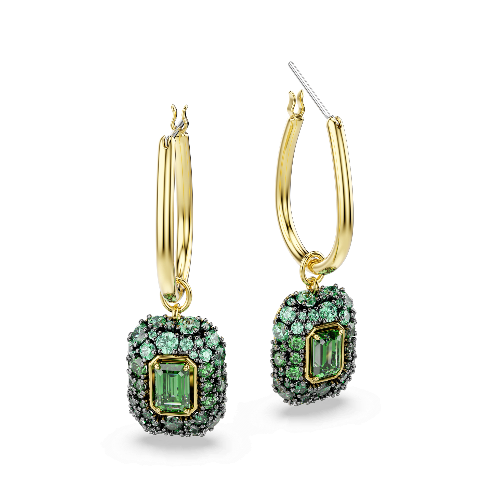 Sublima drop earrings, Octagon cut, Green, 18K gold finish