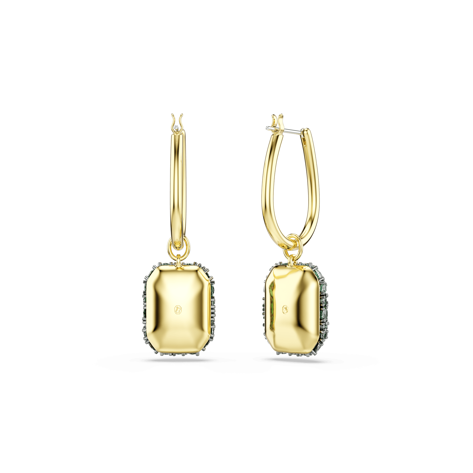Sublima drop earrings, Octagon cut, Green, 18K gold finish