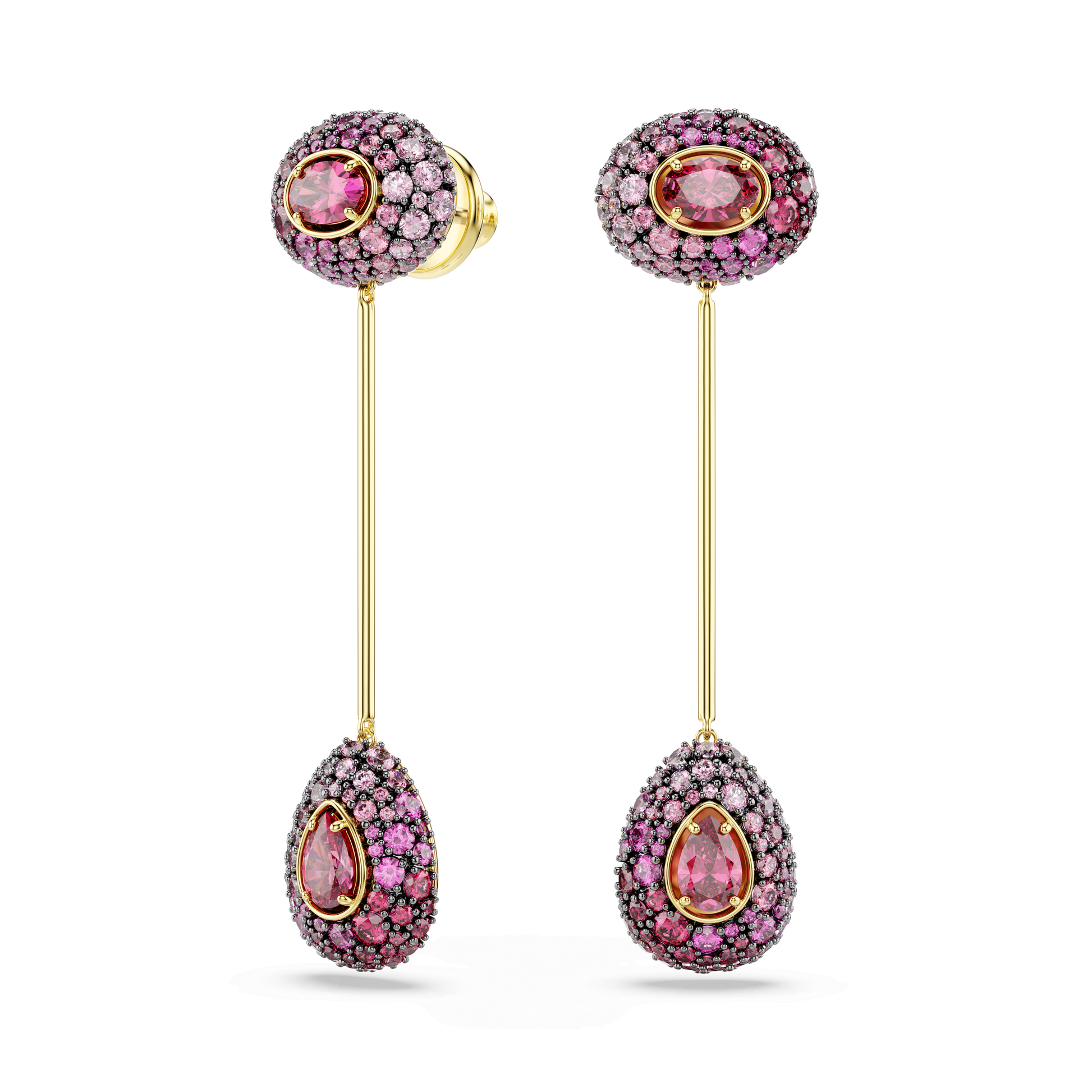 Sublima drop earrings, Pear cut, Red, 18K gold finish