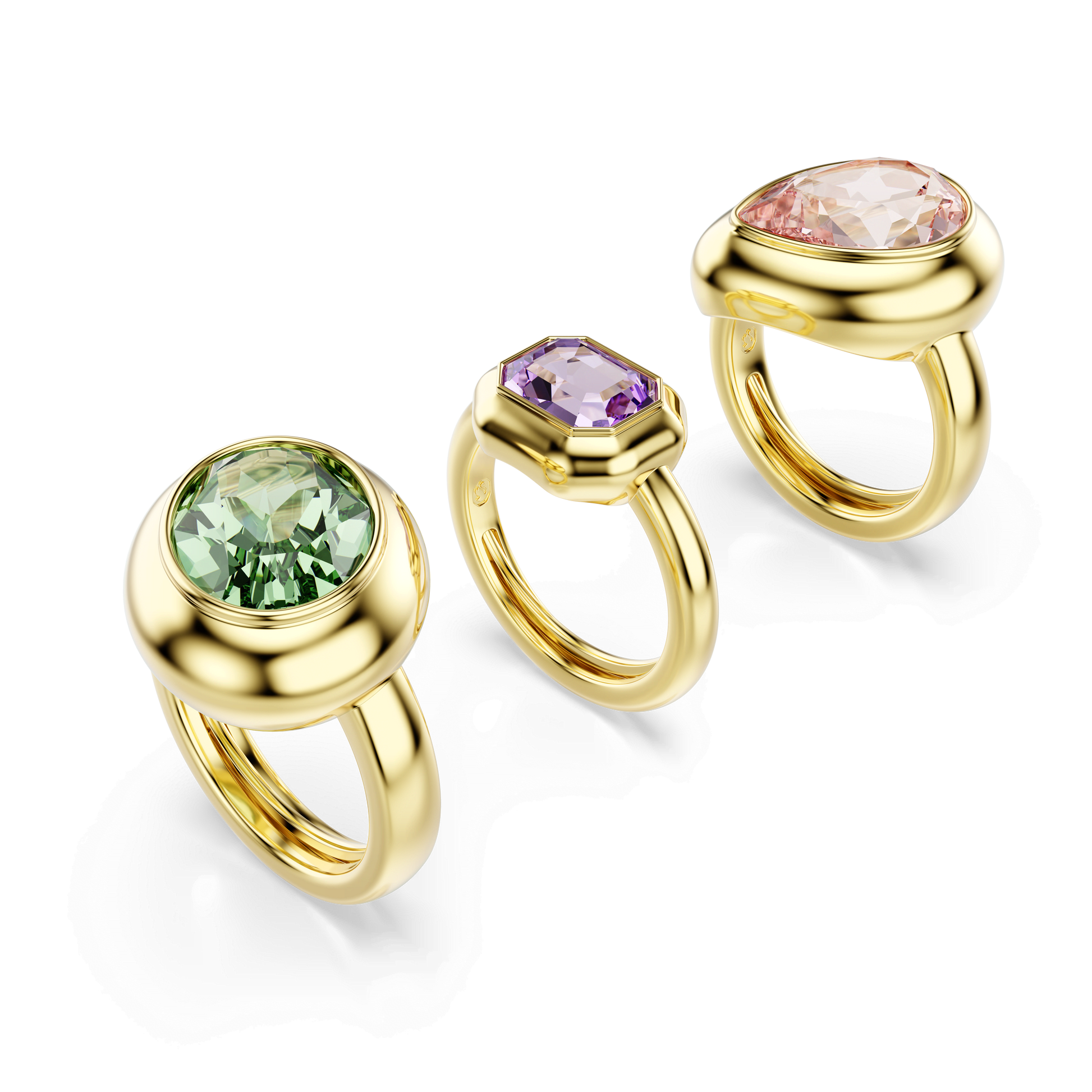 Gema motif ring, Set (3), Multicolored, 18K gold finish