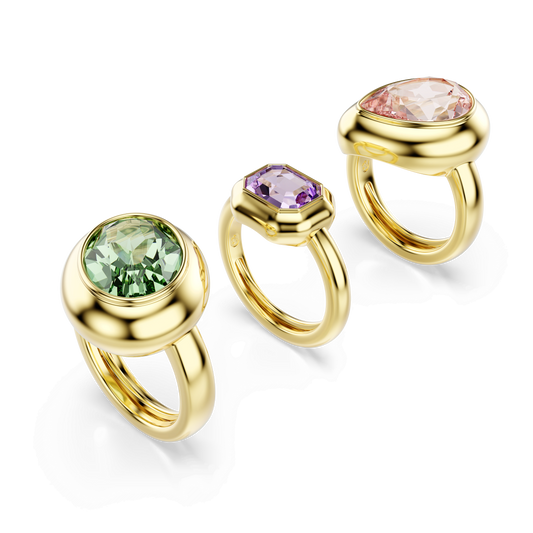 Gema motif ring, Set (3), Multicolored, 18K gold finish