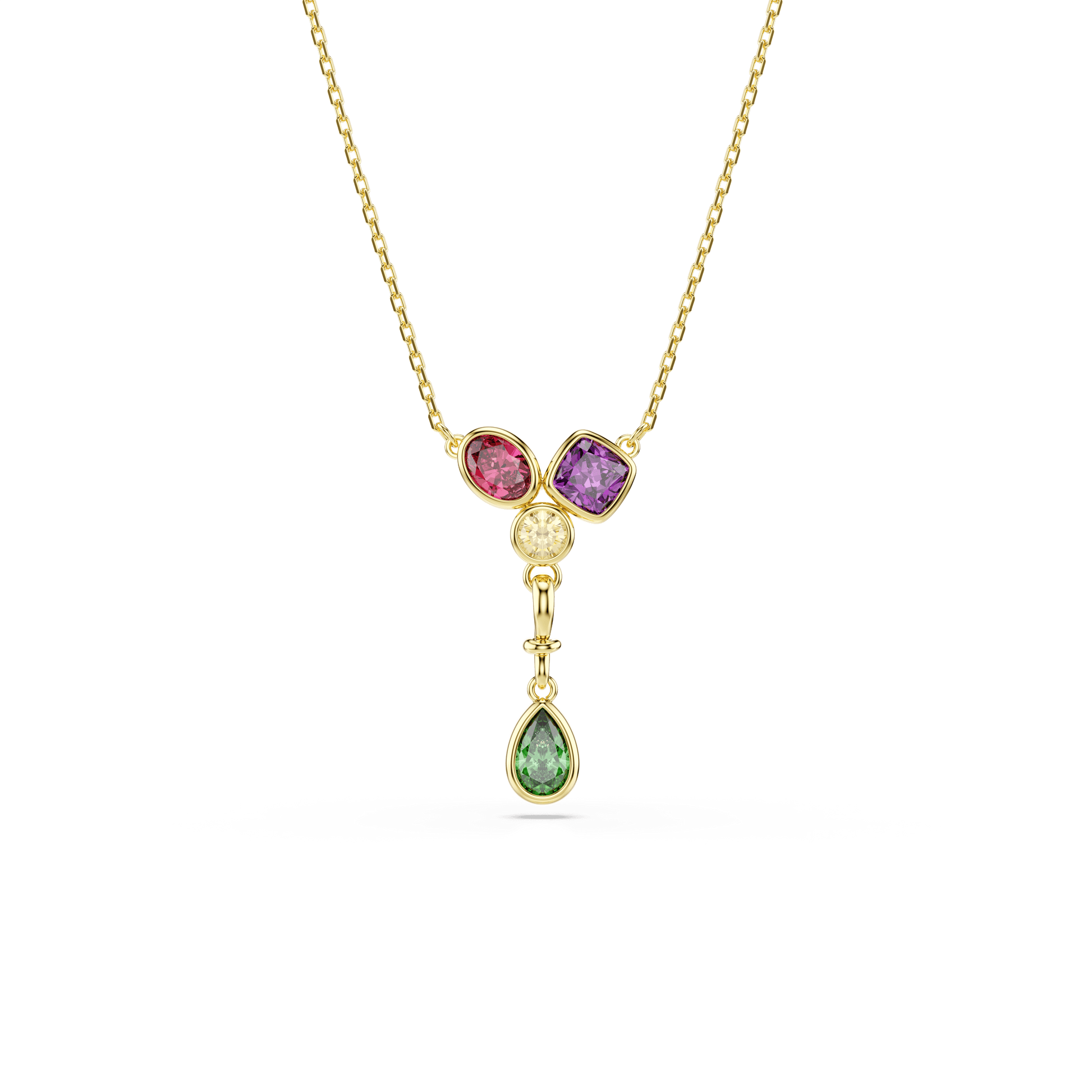 Imber Y pendant, Mixed cuts, Multicolored, 18K gold finish