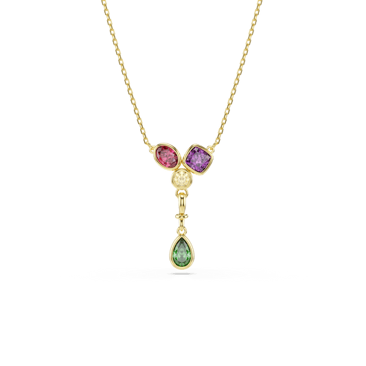Imber Y pendant, Mixed cuts, Multicolored, 18K gold finish