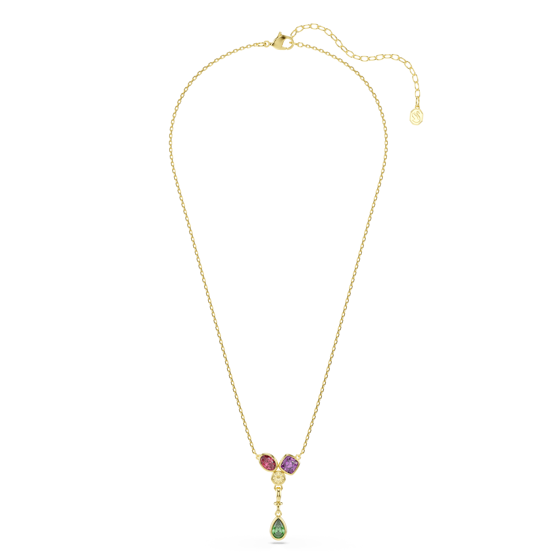 Imber Y pendant, Mixed cuts, Multicolored, 18K gold finish