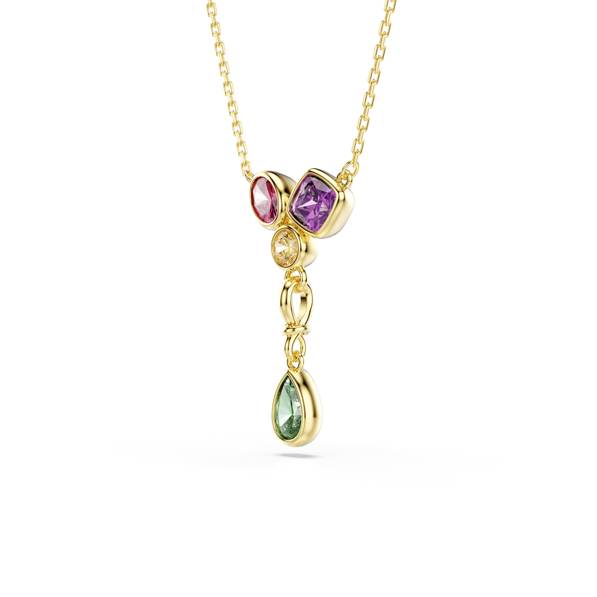 Imber Y pendant, Mixed cuts, Multicolored, 18K gold finish