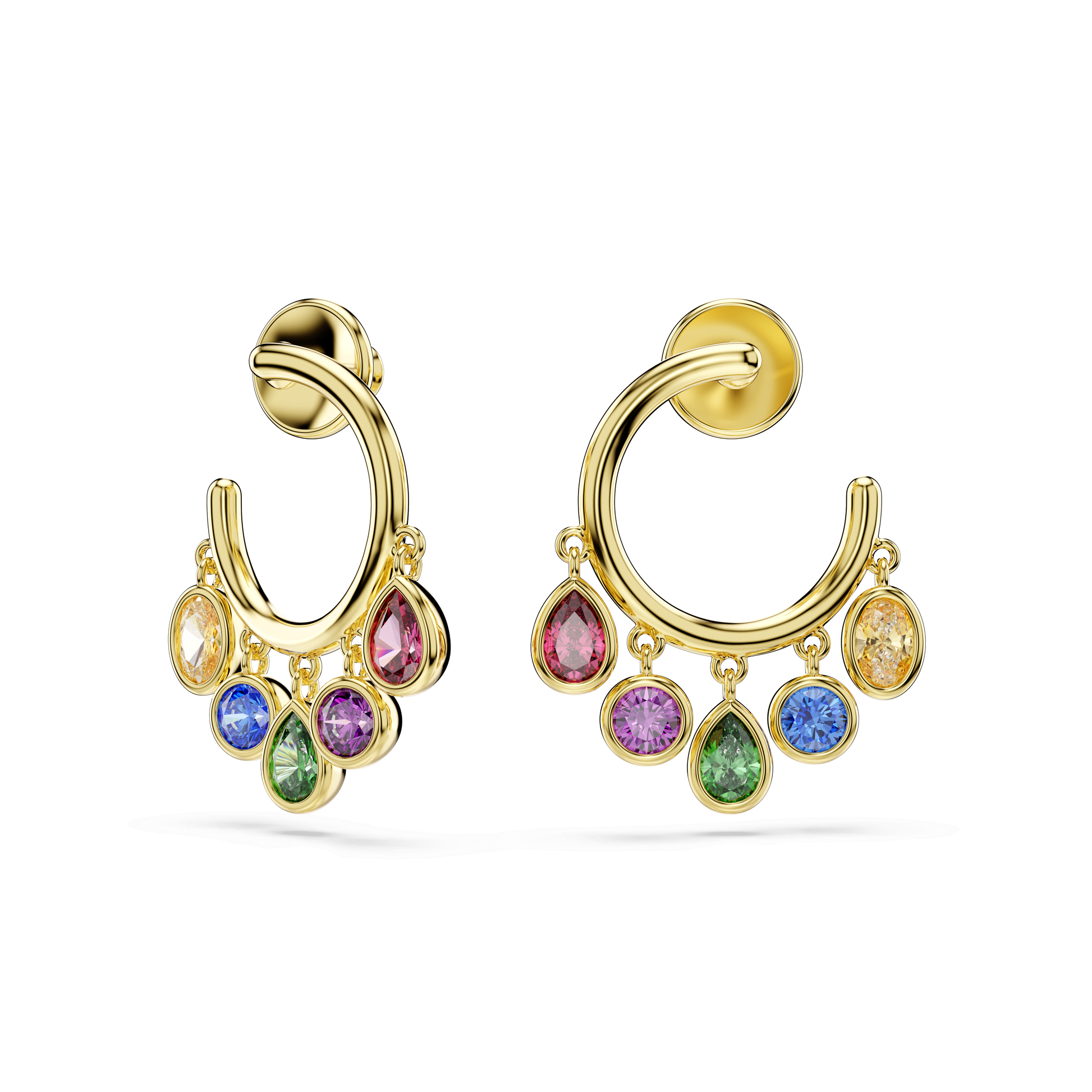 Imber hoop earrings, Mixed cuts, Multicolored, 18K gold finish