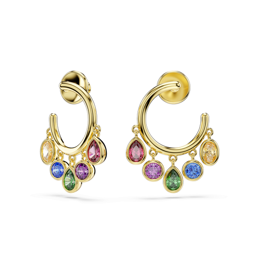 Imber hoop earrings, Mixed cuts, Multicolored, 18K gold finish