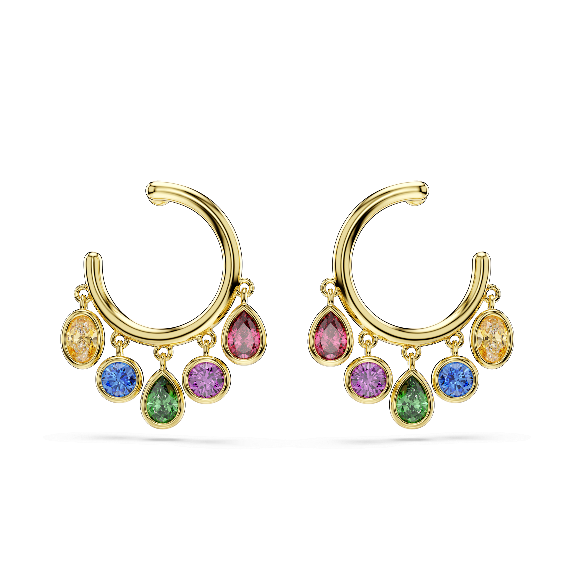 Imber hoop earrings, Mixed cuts, Multicolored, 18K gold finish