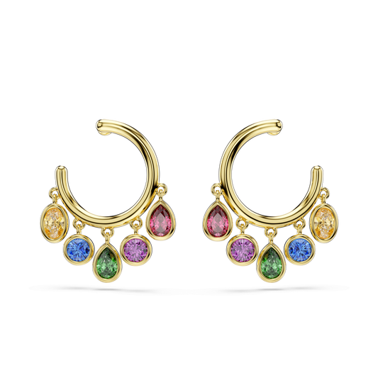 Imber hoop earrings, Mixed cuts, Multicolored, 18K gold finish